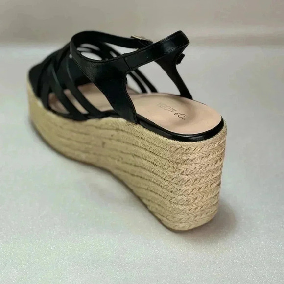 Black Strappy Wedge Sandals Black Size 7.5 Summer - Picture 5 of 10